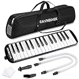 Eavnbaek 32 Keys Melodica Instrument, Soprano Melodica Air Piano Keyboard Pianica with 2 Soft Long Tubes, 2 Short Mouthpieces and Carrying Bag (Black)