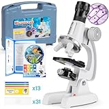 Kids Beginner Microscope Science Kit with 100X-1200X [2024 New] Microscope, 13 Prepared Slides & DIY Blank Slides, 18MM HD Len, LED Light Adjustable and ABS Carry Box, Microscope for Kids 5-7 8-12