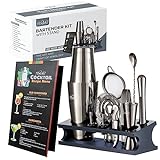 TEAVAS Mixology Bartender Kit with Japanese Jiggler & Stand - 13 Piece Stainless Steel Cocktail Making Set with Shaker, Strainer, Mixer, Spoon, Muddler -Barware Accessories for Home Bars & Bartending