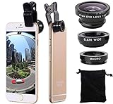 3 in 1 Cell Phone Camera Lens Kit Wide Angle Macro Fisheye Lens Universal for Smart Phones iPhone Samsung Android Black