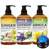 3 Pack Massage Oil for Massage Therapy with Roller Ball,Ginger Oil Lymphatic Drainage & Arnica Sore Muscle & Lavender Relaxing Oils-Spa Gift Mother Day Father Day Gifts for Men Women