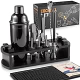 24-Piece Bartender Kit, Mixology Cocktail Shaker Set with Premium Bamboo Stand- Professional Bartending Bar Accessories Set for Home, Bar, Party Drink Mixing (Black)