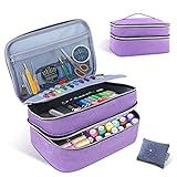 Sewing Supplies Organizer Bag, Double-Layer Sewing Box Organizer Accessories Storage Bag, Large Sewing Basket Travel Women Sewing Box for Sewing Supplies, Scissors, Thread, Pins,Needles,Clips (Purple)