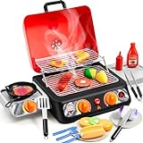 PLAY-ACT Extra Large 2-Layer BBQ Grill Playset with Pretend Smoke, Light, Sound & Color-Changing Food, Kitchen Toy Set,Pretend BBQ Grill Toy Set for Kids (25X13X12 Inch)