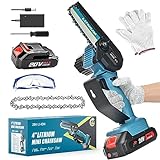 Mini Chainsaw Cordless 4 Inch Electric Small Chain Saw Battery Powered Portable Handheld Mini Chain Saw, Pruning Shears ChainSaw for Wood Cutting, Tree Trimming, Gardening, Camping, Courtyard&Garden