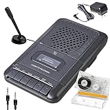 Deluxe Products Portable Cassette Player Tape Recorder. Record to Cassettes via Mic or Aux in. Built-in Speaker to Listen to Cassettes. Includes External Mic, Aux in Cable and AC Adapter
