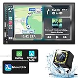 Double Din Car Stereo Voice Control Apple Carplay&Android Auto&Mirrolink,7In HD LCD Touchscreen,Bluetooth,MP5 Player Radio/AV in/USB/SD/2.1A Charge,Backup Camera,SWC,AM/FM Audio Receiver,Subwoofer