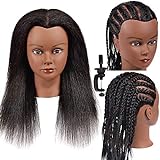 Mankainhead 100% Real Hair Mannequin Head,Training Manikin Cosmetology Doll Head,Hairdresser Girls Practice Braiding HairStyling With Clamp Holder(14Inch,Black)