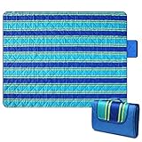Bertte Outdoor Blanket Large Beach Camping Picnic Blanket Oversized Hiking Park Waterproof Sand Free Handy Compact Mat Durable Foldable Machine Washable Rug for Travelling, 79' x 59', Blue Stripe