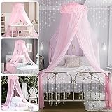 Jeteventy Bed Canopy, Bed Curtain for Single to King Size Canopy Curtains for Baby Kids Adult Round Lace Dome Quick Easy Installation for Bedroom Decoration, Camping (Pink)
