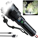 ALSTU Rechargeable Flashlights High Lumens LED: 900,000 Lumens Bright Powerful Tactical Flash Light with Magnetic Base, Digital Display, 5 Modes, IPX6 Waterproof Torch for Camping Emergencies