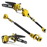 IMOUMLIVE 2-IN-1 Cordless Pole Saw & Chainsaw, 6' Cutting Brushless Electric Rotatable Pole Saw, Oiling System, 7.7 LB Lightweight, 21V 3.0Ah Battery, 16.3-Foot Max Reach Pole Saw for Tree Trimming
