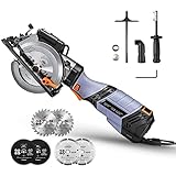 6.2A Premium, Electric Mini Circular Saw With 6 Variable Speed, 6 Blades(5' & 4-1/2'), Unique Metal Handle, Pure Copper Motor, Laser Guide, 10Feet