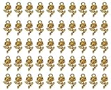 Shapenty Mini Metal Beads Rose Flower Charms Bulk for DIY Craft Keychain Necklace Pendants Bracelets Earrings Jewelry Making Findings Birthday Christmas Valentine's Gift, Rose, 50PCS (Gold)
