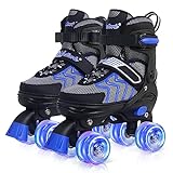 Kids Roller Skates for Boys, Blue Adjustable Rollerskates with Light Up Wheels for Big Kids Ages 6-12 7 8 9 10, Beginners Outdoor Sports, Best Birthday Gift for Kids
