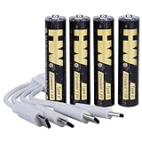 HW 4 Pack Type-C USB Rechargeable Lithium AAA Batteries, Long Lasting and Constant Output 1.5V, 40 Min Fast Charge, Over 1000 Cycles Triple a Batteries