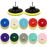 Tanzfrosch 12 Pack 4 inch Diamond Polishing Pads Set Wet/Dry Polishing Kit 10pcs 50#-3000# Grit Pads with 2pcs Hook and Loop Backer Pads for Granite Stone Concrete Marble Floor Grinder or Polisher