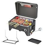 Leconchef 2 in 1 Gas Grill with hood,Portable Griddle Propane for Outdoor,RV,BBQ Camping 16.3 inch,12000 BTU Tabletop and standing