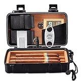 Kyrgyzst Cigar Case - Travel humidor with Cigar Accessories, Cigar Cutter & Spanish Cedar & Cigar Holder-Holds up to 5 Cigars -Crushproof, Airtight Seal-Cigars Gift Set for Men