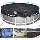 QH.HOME 18Ft Round Above Ground Pool Covers, 600D Heavy Duty Solar Pool Cover with Strong Tear Resistant and Fade Resistant, Winter Swimming Pool Cover with Windproof Strap, Ground Nails, Drawstring