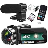 ZOHULU Video Camera, 4K 56MP Camcorder with Microphone, Ultra HD Digital Camera with 16X Digital Zoom, Vlogging Camera for YouTube with IPS Screen, Video Recorder with Night Vision and 2 Batteries