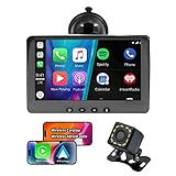 Portable Car Stereo Touchscreen with Bluetooth 5.2, 7 Inch Portable Apple Carplay Audio Receiver Wireless Android Auto with FM Transmitter Dash Cam Back Up Camera Aux WiFi Mirror Link GPS Navigation