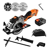 MINOVA Cordless Circular Saw, 20V 4-1/2'' Handiness Mini Circular Saw, Compact Circular Saw with 4.0 Ah Lithium Battery, Fast Charger, Laser &Parallel Guide, 3 Multifunction Cutting Blades
