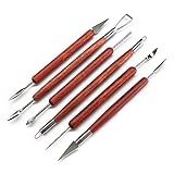 Clay Sculpting Tools, 6 PCS Double-Ended Stainless Steel Polymer Clay Tools, Wooden Handle Pottery Tools for Embossing, Carving Tools and Supplies