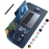 AFRITEE Desk Pad Desk Protector Mat - Dual Side PU Leather Desk Mat Large Mouse Pad, Writing Mat Waterproof Desk Cover Organizers Office Home Table Gaming Decor （Navy Blue/Yellow, 23.6' x 13.8')