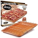 Gotham Steel Bacon Bonanza XL Baking Pan with Rack for Crispy Bacon + Crisper Tray for Bacon with Grease Catcher, Nonstick Bacon Cooker for Oven / Copper Bacon Pan, Non-Toxic Oven / Dishwasher safe