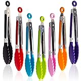 7 Pack Kitchen Tongs Set 7-Inch Color Mini Small Food Tongs with Stainless Steel Silicon Handles and Nylon Tips Heat Resistant Tongs for Cooking, Serving, BBQ, Grilling, Salad and More