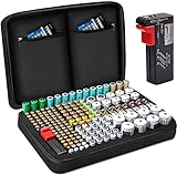 Keenstone Battery Organizer Storage Box, Fireproof Waterproof Explosionproof Battery Carrying Case, Holds 199 Batteries AA AAA C D 9V 18650, Battery Storage Bag with Tester (Batteries Not Included)