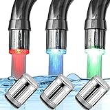 3 Pieces 3-Color Temperature Sensitive Gradient LED Water Faucet Light Water Stream Color Changing Faucet Tap Sink Faucet for Kitchen and Bathroom