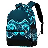 KikandKo Blue Video Game Controller School Backpack for Boys, Lightweight Bookbag Backpack Purse for Men One Size