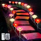 Enhon Valentine's Day Flower Pathway Lights, 8 Modes Red Pink Warm Flower Stake Lights, 16.5 ft 20 LED Waterproof Path Lights Battery Operated Valentine's Day Decorations for Outdoor Garden Yard Lawn