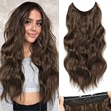 Halo Hair Extensions 20 Inch Invisible Wire Medium Brown Hair Extensions Adjustable Long Wavy Hair Extensions Synthetic Upgrade 4 Secure Clips in Hairpieces (Medium Brown)