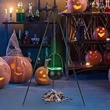 Eaezerav Halloween Witches Cauldron on Tripod, Halloween Outdoor Decor Black Plastic Cauldron with Skeleton and String Lights, Witch Party Supplies Porch Yard Decorations Outside