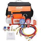 VEVOR 3.5 CFM AC Vacuum Pump and Gauge Set, Single Stage Rotary Vane HVAC Air Vacuum Pump A/C Refrigerant Kit Manifold Gauge Set, with Three-Color Hose Carry Bag, Applicable to R134a, R410a