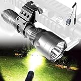 Best Tactical Flashlights 2022 1250 High Lumen 1 Mode EDC Tac Light Spotlight for Fox Deer Coon Night Hunting Offset Picatinny Rail Mount Pressure Switch Self Defense Outdoor Camping Survival