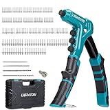 Libraton One-Handed Rivet Gun, Pop Rivet Gun Set, Professional Hand Riveter, Manual Riveting Tool with 200 Rivets for Metal, Includes 4 Drill Bits, 4 Tool-Free Interchangeable Heads, Storage Case