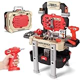 Kids Tool Bench, Toddler Workbench with Electric Drill and 78 Realistic Toy Tools, Toy Tool Bench Workshop, Pretend Play Kids Tool Set for Boys,Red, Large Size