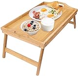 Greenco Bamboo Foldable Breakfast Table, Laptop Desk, Bed Table, Serving Tray