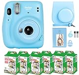 Fujifilm Instax Mini 11 Camera with Fujifilm Instant Mini Film (60 Sheets) Bundle with Deals Number One Accessories Including Carrying Case, Selfie Lens, Photo Album, Stickers (Sky Blue)