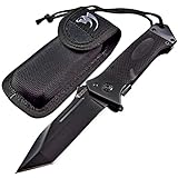 Tough Heavy Duty Everyday Carry Folding Pocket Knife with Sheath: Smooth One Hand Opening and Closing, 8Cr13MoV Razor Sharp Tanto Blade, Great for Outdoor Work Survival Camping Hiking Hunting