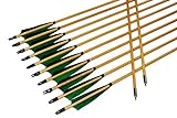 TTFLY FLETCHING 12PK 32 inch Traditional Wooden Arrows Handmade Shaft Green Shield Turkey Feather Practice Archery for Recurve Longbow Hunting Arrows