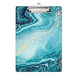Hongri Clipboard, Fashion Design Letter Size Wooden Clipboards for Students, Women, Man and Kids, Cute Custom Pattern, A4 Standard Size 9' x 12.5' with Low Profile Metal Clip, Teal Marble