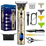 WAHLSA Professional Hair Trimmer Zero Gapped Detail Beard Shaver Barbershop Baldheaded Hair Clipper T-Blade Hair Clipper for Men Electric Pro Li Outline Trimmer Grooming Kit LED Display (Vintage Gold)