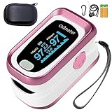 Pulse Oximeter Fingertip, 4 Data Pulse Oximeter with Respiration, Pulse Oximeter with Respiratory, Pulse Oximeter SpO2 Pulse Rate Count, OLED Oximetry with Batteries and Carry Bag and Lanyard (Pink)