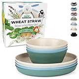 Grow Forward Premium Wheat Straw Plates and Bowls Sets - 8 Unbreakable Microwave Safe Dishes - Reusable Wheat Straw Dinnerware Sets - Plastic Plates and Bowls Alternative for Camping, RV - Oasis
