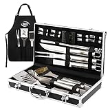 Grilling Accessories, Grill Tools, Grilling Gifts for Men Dad, Heavy Duty Stainless Steel Grill Set BBQ Grill Accessories for Outdoor Grill with Aluminum Case and Apron, BBQ Gifts for Men, Women